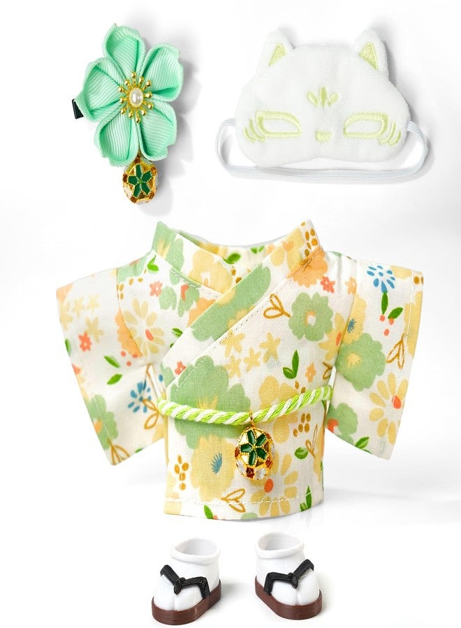 ARTST Clothes for 17cm Dolls,Outfit Accessories Kimono Set for 6.7inch Dolls Boys, Kawaii Chic Deigner Style Flower Hairbow+Green Clothing+Cute Mask+Clogs(NO Doll) - Image 1